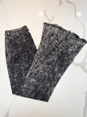 Saints & Hearts High-Rise Black Mineral Wash Stretch Flare Jeans